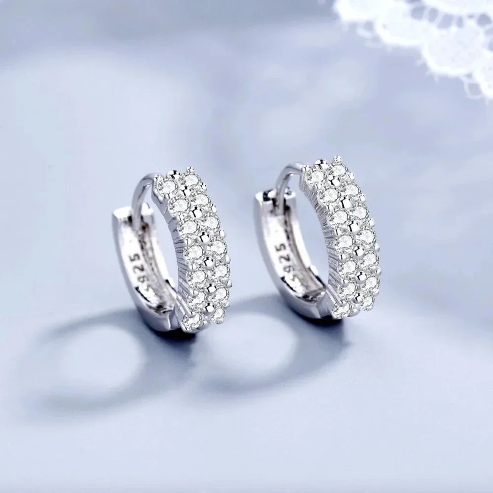 925 Sterling Silver CZ Diamond Huggie Earrings Small Silver Hoop Earrings
